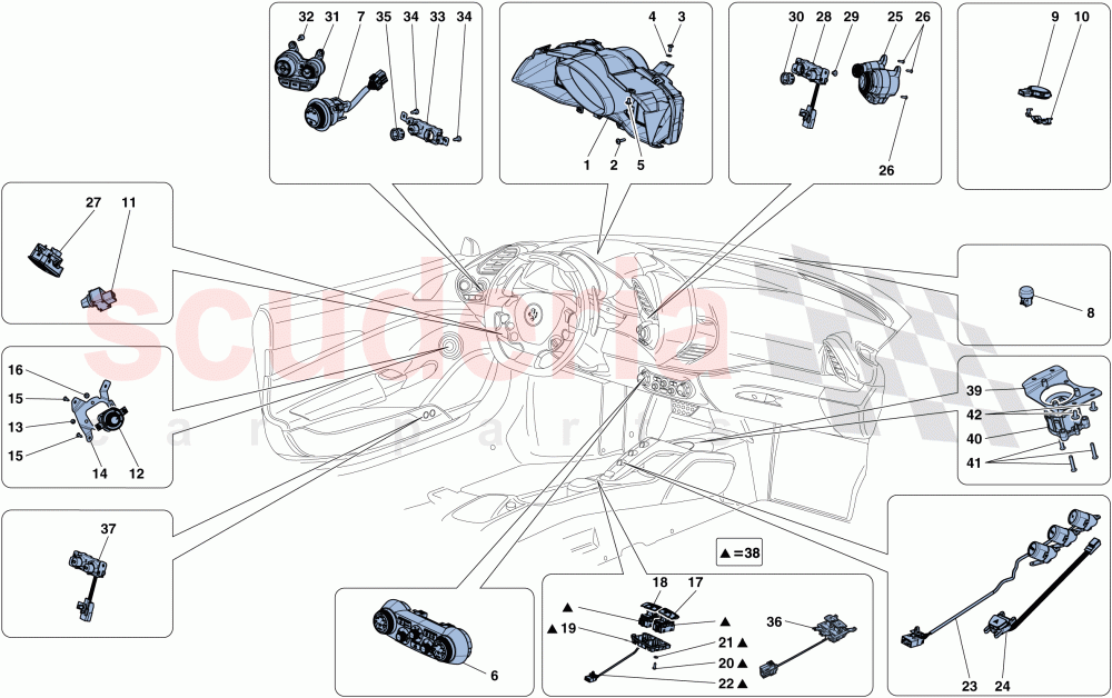 DASHBOARD AND TUNNEL INSTRUMENTS of Ferrari Ferrari 488 Spider