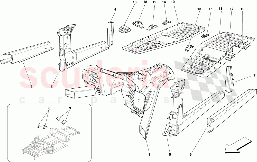 CENTRE STRUCTURES AND CHASSIS BOX SECTIONS -Applicable up to Ass.ly No. 103178- of Ferrari Ferrari California (2012-2014)