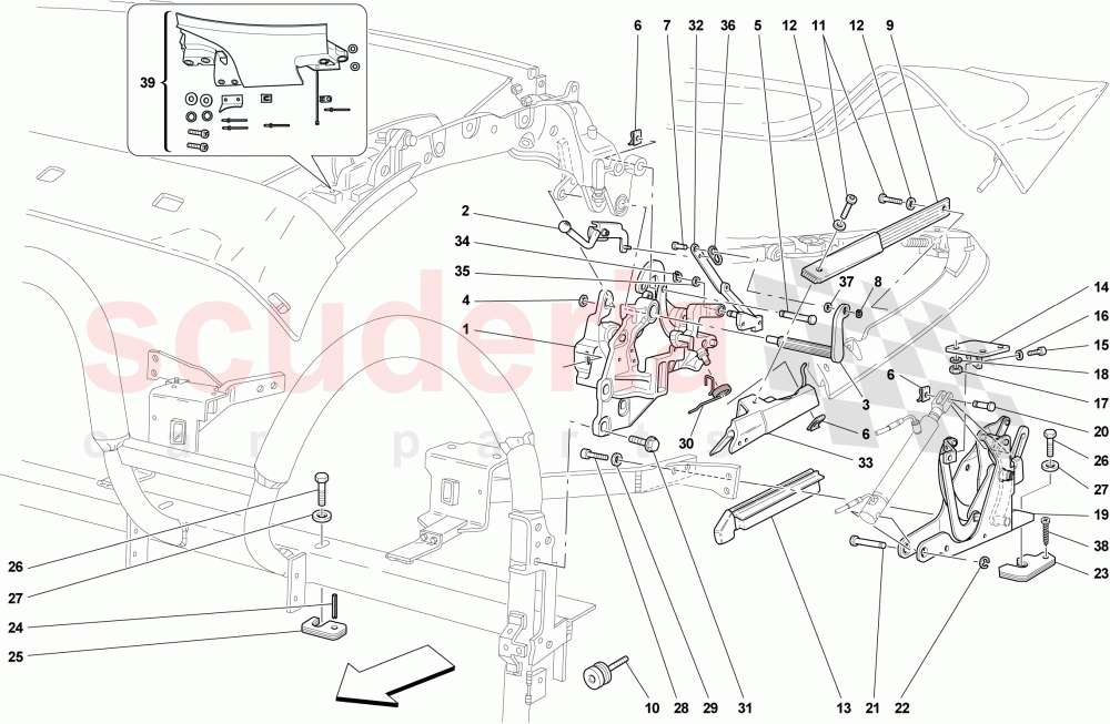 ROOF KINEMATICS - LOWER PART -Applicable for Spider 16M- of Ferrari Ferrari 430 Scuderia