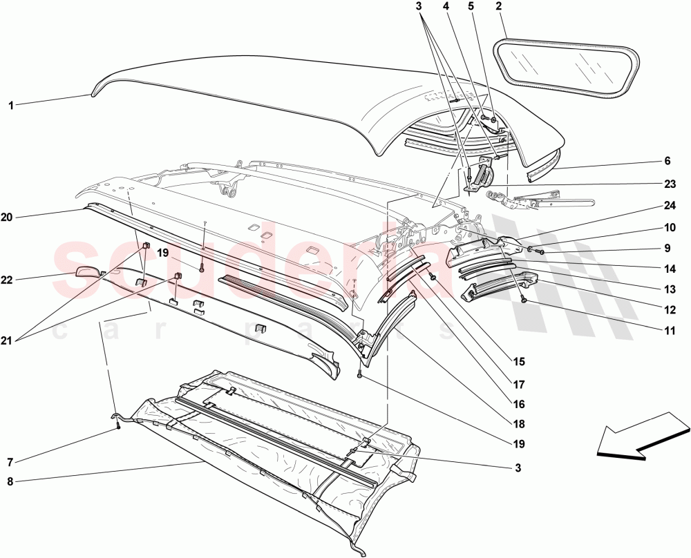 ROOF CANVAS - SEALS - MOULDINGS -Applicable for Spider 16M- of Ferrari Ferrari 430 Scuderia Spider 16M