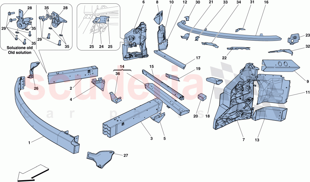 CHASSIS - STRUCTURE, FRONT ELEMENTS AND PANELS of Ferrari Ferrari 458 Spider