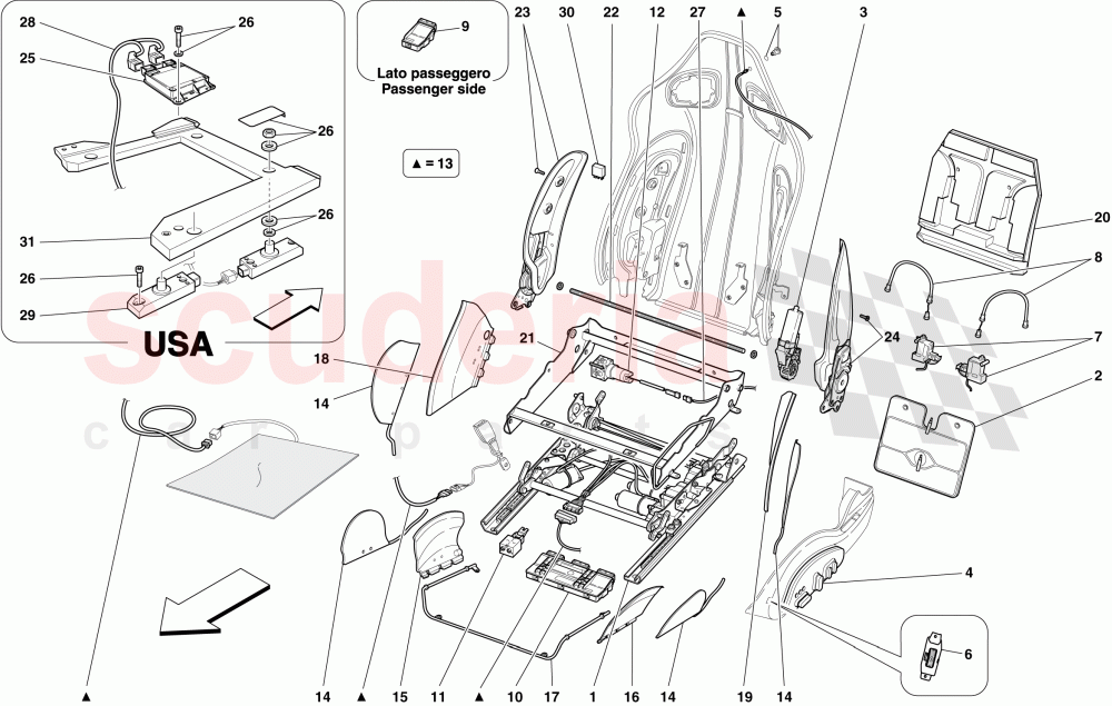 FRONT SEAT - GUIDES AND ADJUSTMENT MECHANISMS of Ferrari Ferrari 599 GTB Fiorano