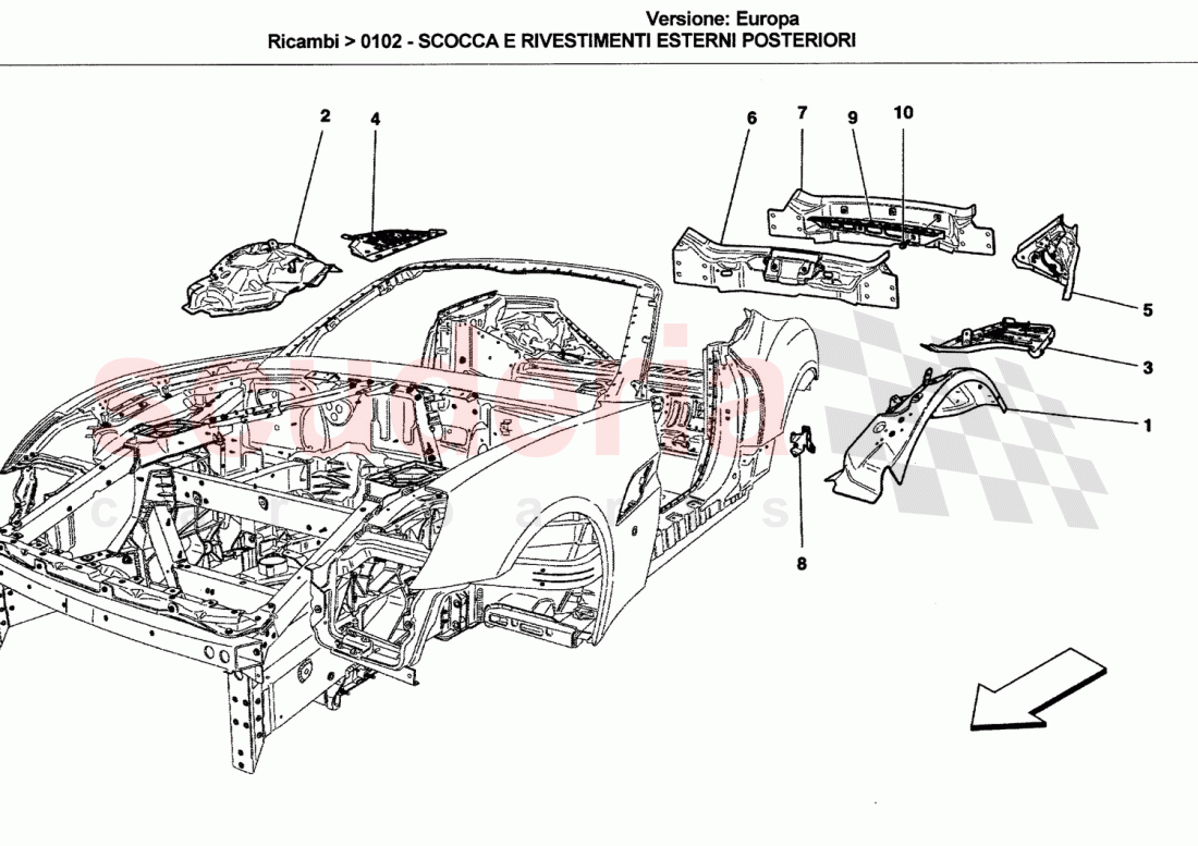BODYWORK AND REAR OUTER TRIM PANELS of Ferrari Ferrari California (2008-2011)