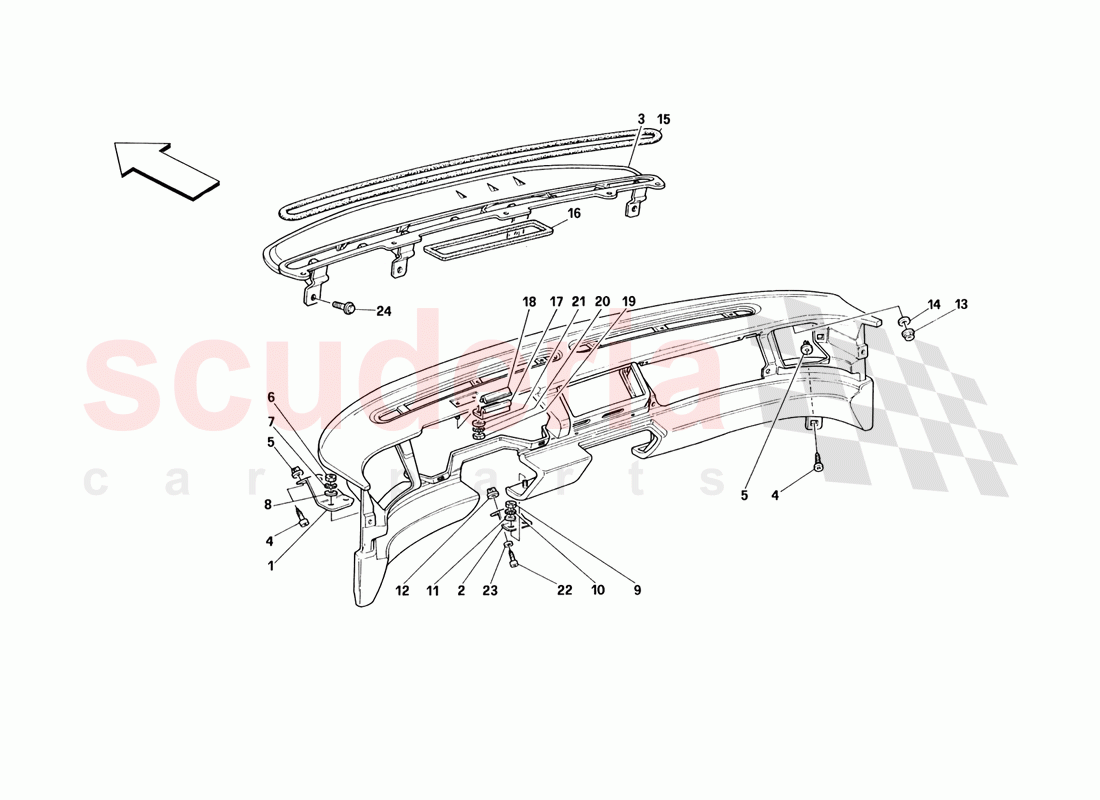Dashboard - Structure and Supports - Not for USA From M.Y. 90 of Ferrari Ferrari 348 TB (1993)