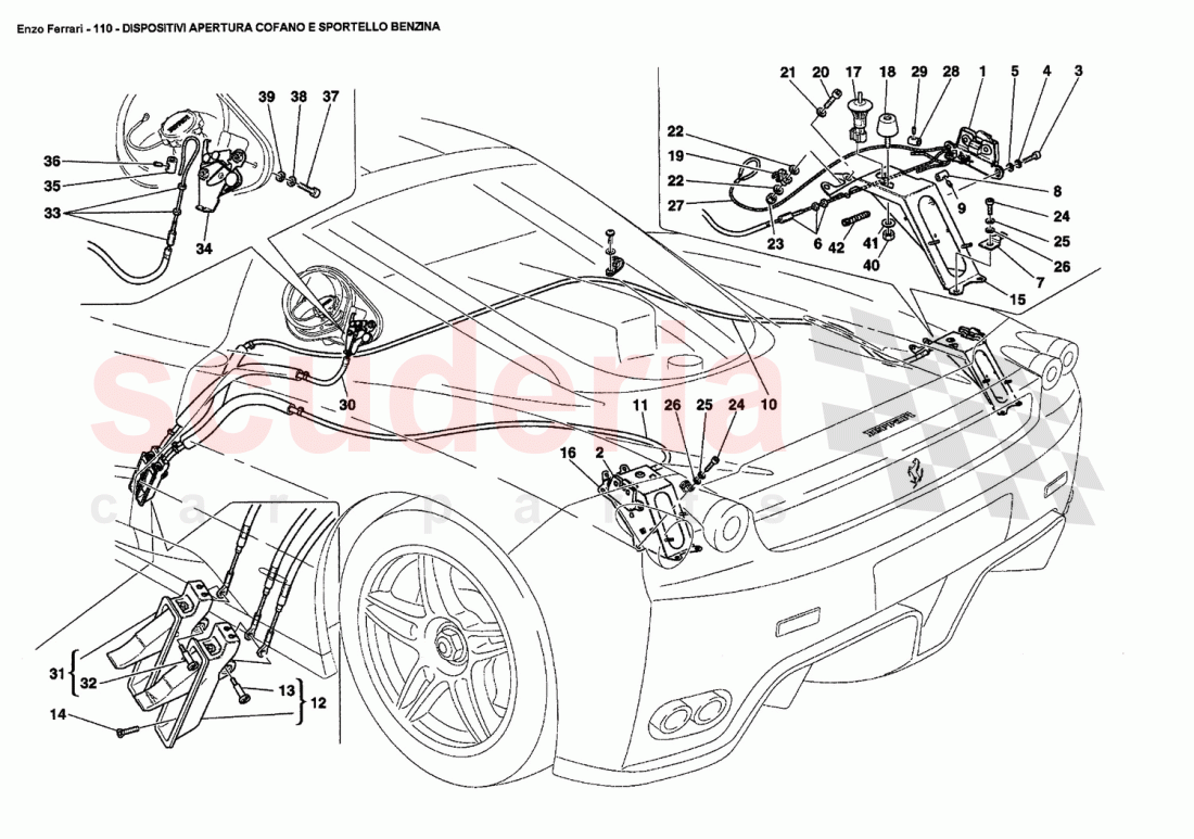 OPENING DEVICES FOR ENGINE BONNET AND GAS DOOR of Ferrari Ferrari Enzo