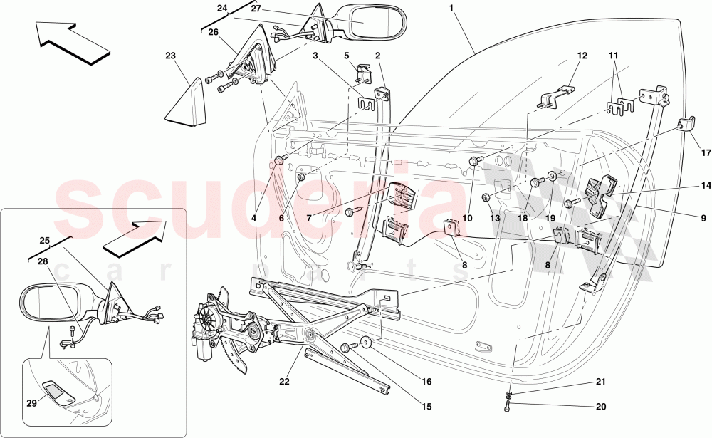 DOORS - POWER WINDOWS AND REAR-VIEW MIRROR of Ferrari Ferrari 612 Scaglietti