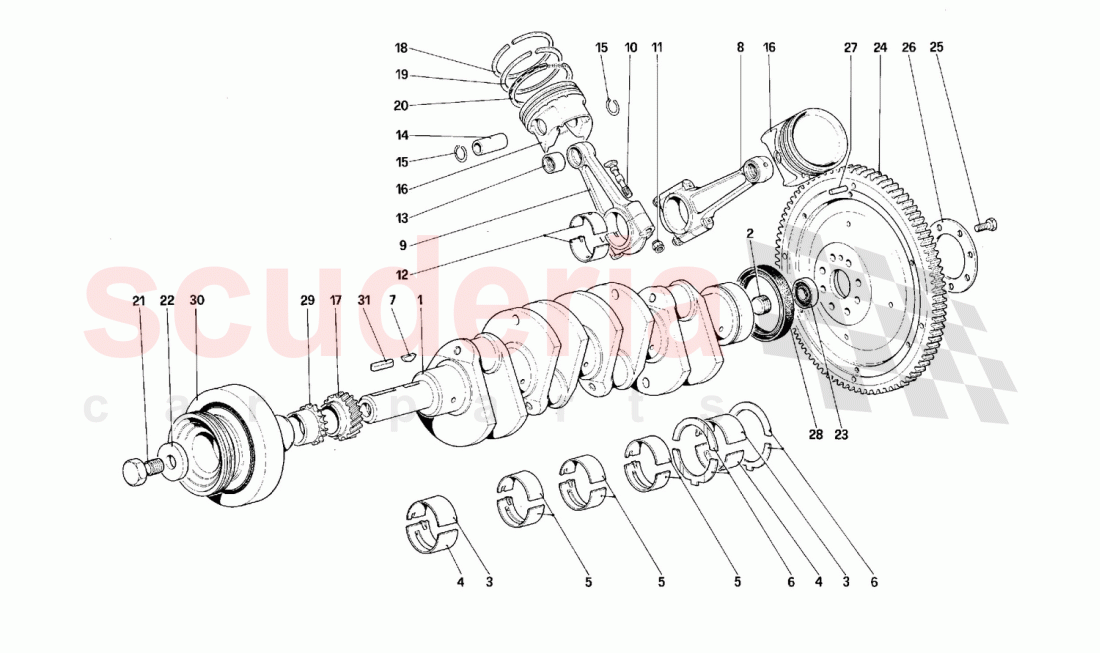 Driving shaft - Connecting rods and pistons - Motor flywheel of Ferrari Ferrari F40