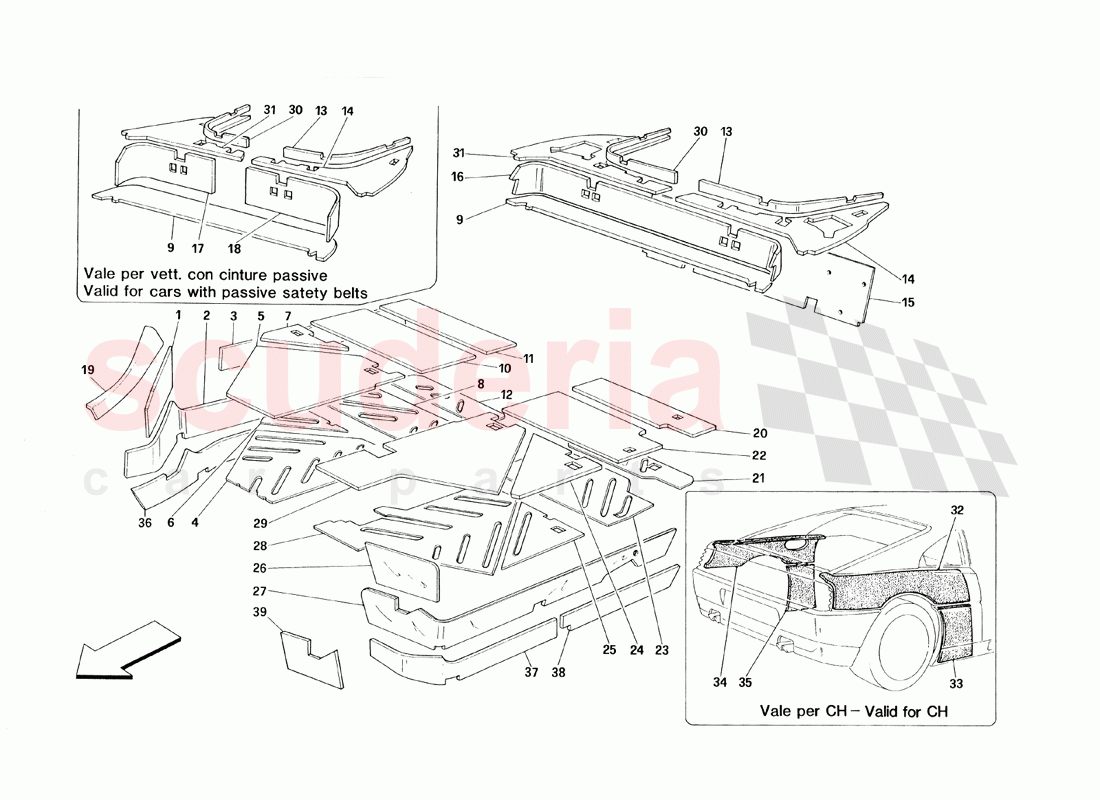 Passengers Compartment Insulations - Valid for TS - Valid From Car Nr. 94910 TS and Nr. 94269 USA TS of Ferrari Ferrari 348 TB (1993)