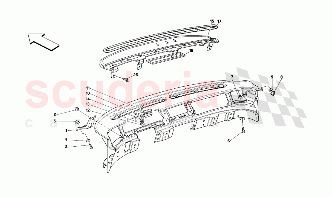 DASHBOARD - STRUCTURE AND SUPPORTS -Valid for USA- of Ferrari Ferrari 348 (2.7 Motronic)