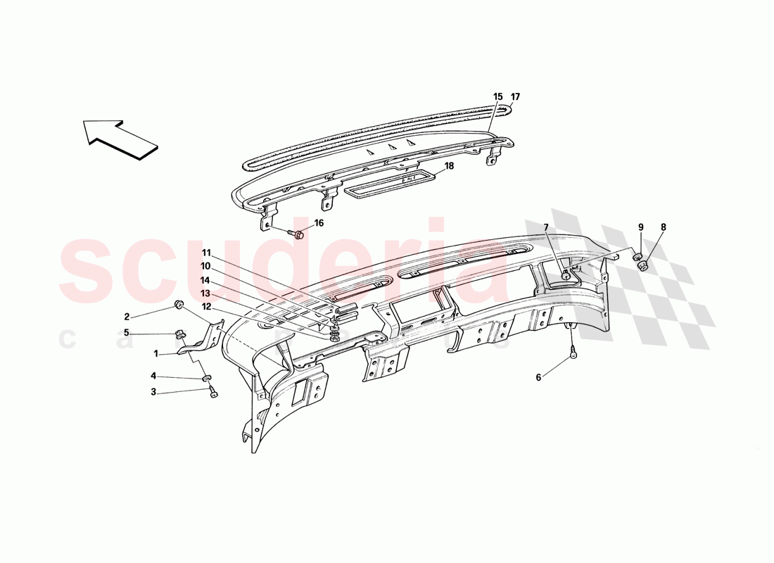 Dashboard - Structure and Supports - Valid for USA From M.Y. 90 of Ferrari Ferrari 348 TB (1993)