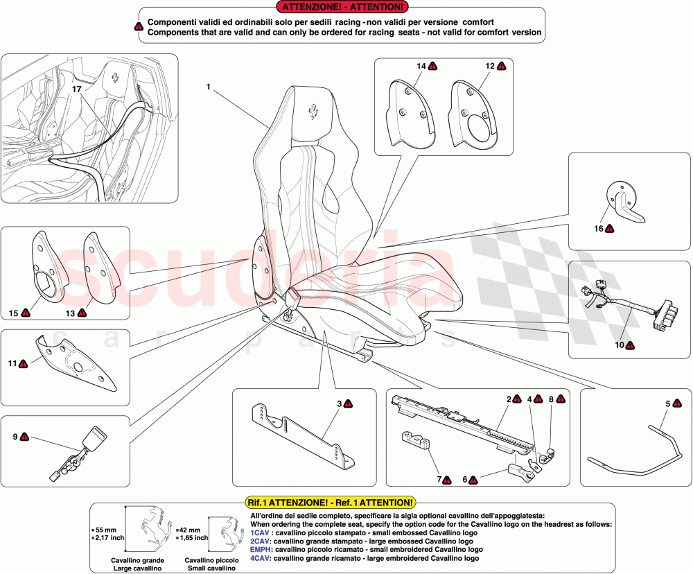 FRONT RACING SEAT - GUIDES AND ADJUSTMENT MECHANISMS of Ferrari Ferrari 599 SA Aperta