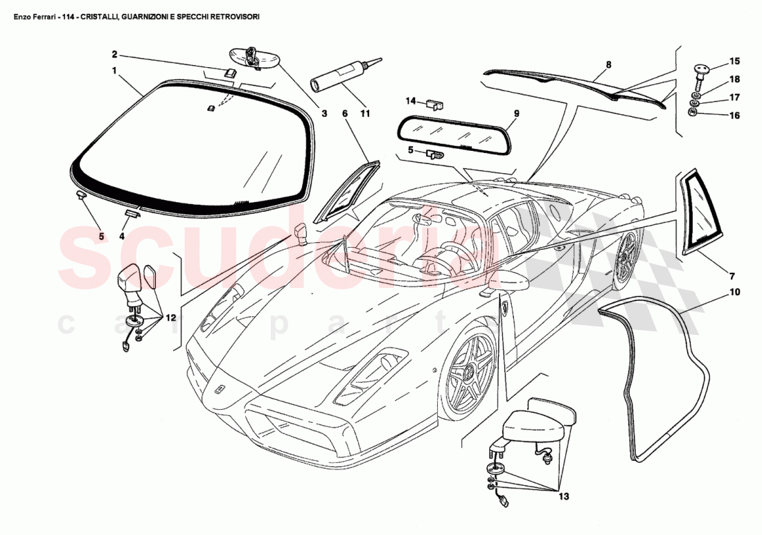 GLASSES, GASKETS AND REAR VIEW MIRRORS of Ferrari Ferrari Enzo