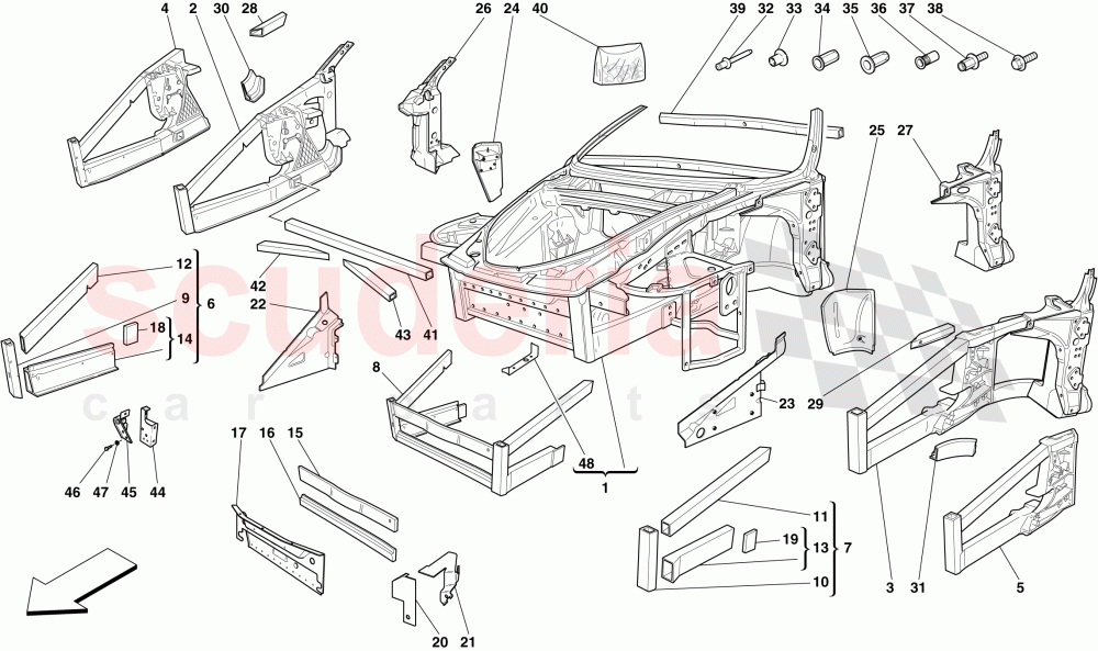CHASSIS - STRUCTURE, FRONT ELEMENTS AND PANELS of Ferrari Ferrari 430 Coupe