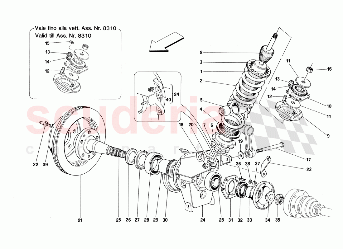 Rear Suspension - Shock Absorber and Brake Disc - Valid Till Car Ass. Nr. 8798 of Ferrari Ferrari 348 TS (1993)