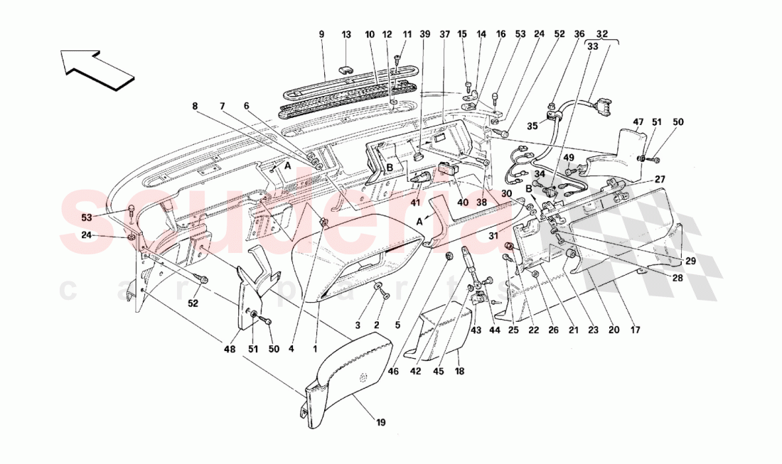 DASHBOARD - TRIM AND ACCESSORIES -Valid for USA- of Ferrari Ferrari 348 (2.7 Motronic)