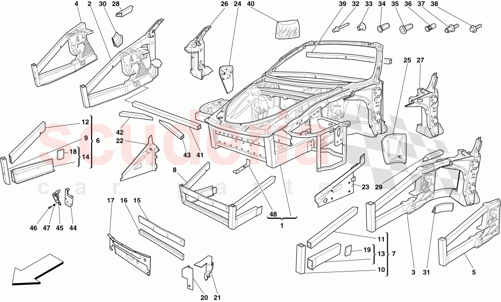 CHASSIS - STRUCTURE, FRONT ELEMENTS AND PANELS of Ferrari Ferrari 430 Spider