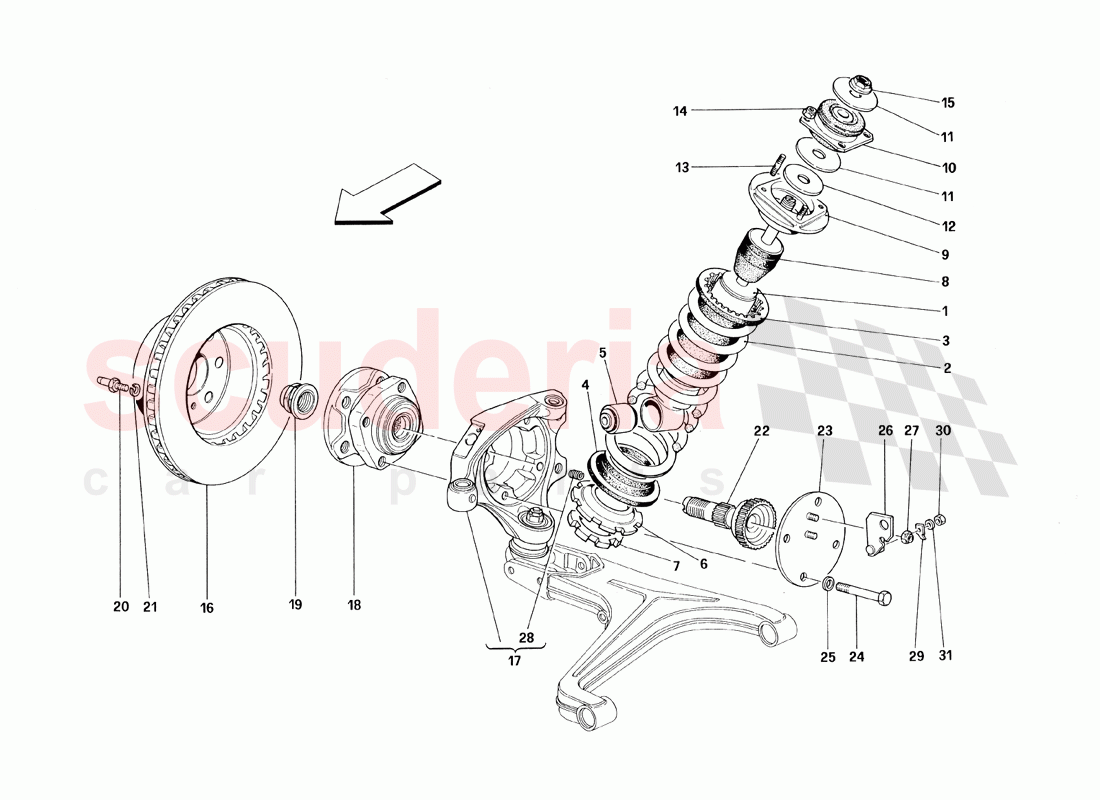 Front Suspension - Shock Absorber and Brake Disc - Valid From Car Ass. Nr. 8799 of Ferrari Ferrari 348 TB (1993)