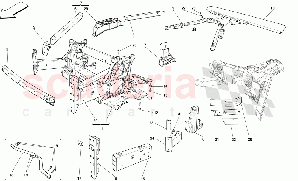 FRONT STRUCTURES AND CHASSIS BOX SECTIONS -Applicable up to Ass.ly No. 103178- of Ferrari Ferrari California (2012-2014)