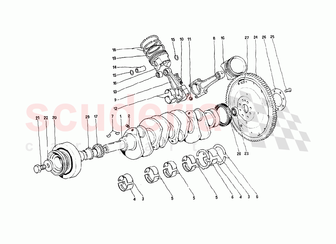 Crankshaft - Connecting Rods and Pistons - Flywheel of Ferrari Ferrari 288 GTO
