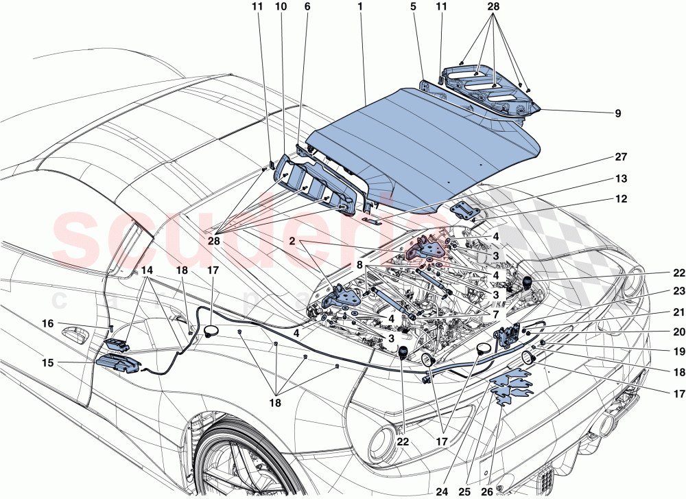 ENGINE COMPARTMENT LID AND RELEASE MECHANISM of Ferrari Ferrari 488 Spider