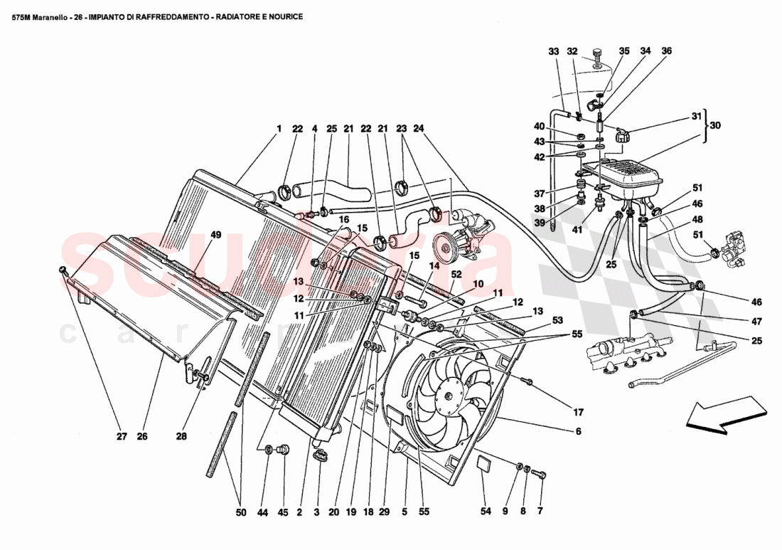 COOLING SYSTEM - RADIATOR AND NOURICE of Ferrari Ferrari 575M Maranello