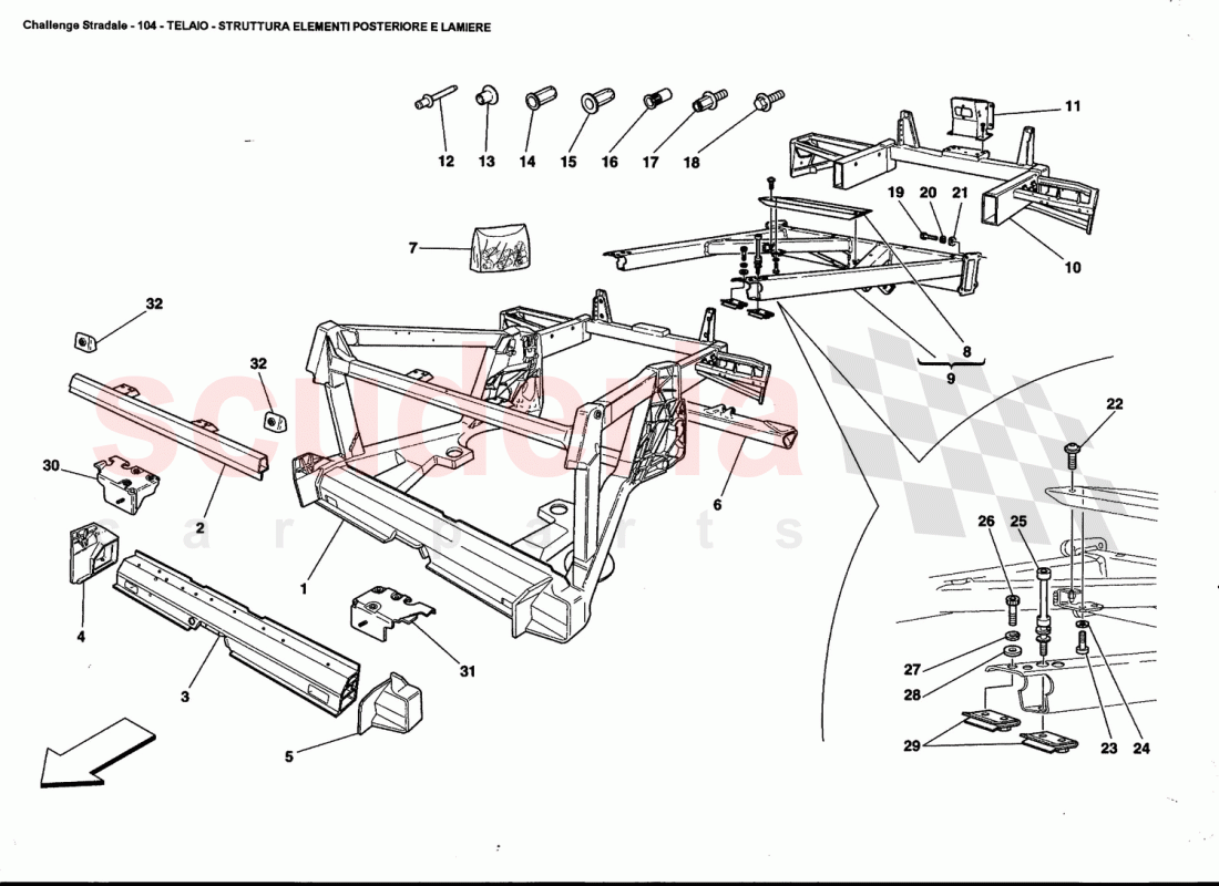 FRAME - REAR ELEMENTS STRUCTURES AND PLATES of Ferrari Ferrari 360 Challenge Stradale