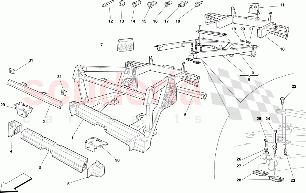 CHASSIS - STRUCTURE, REAR ELEMENTS AND PANELS of Ferrari Ferrari 430 Coupe