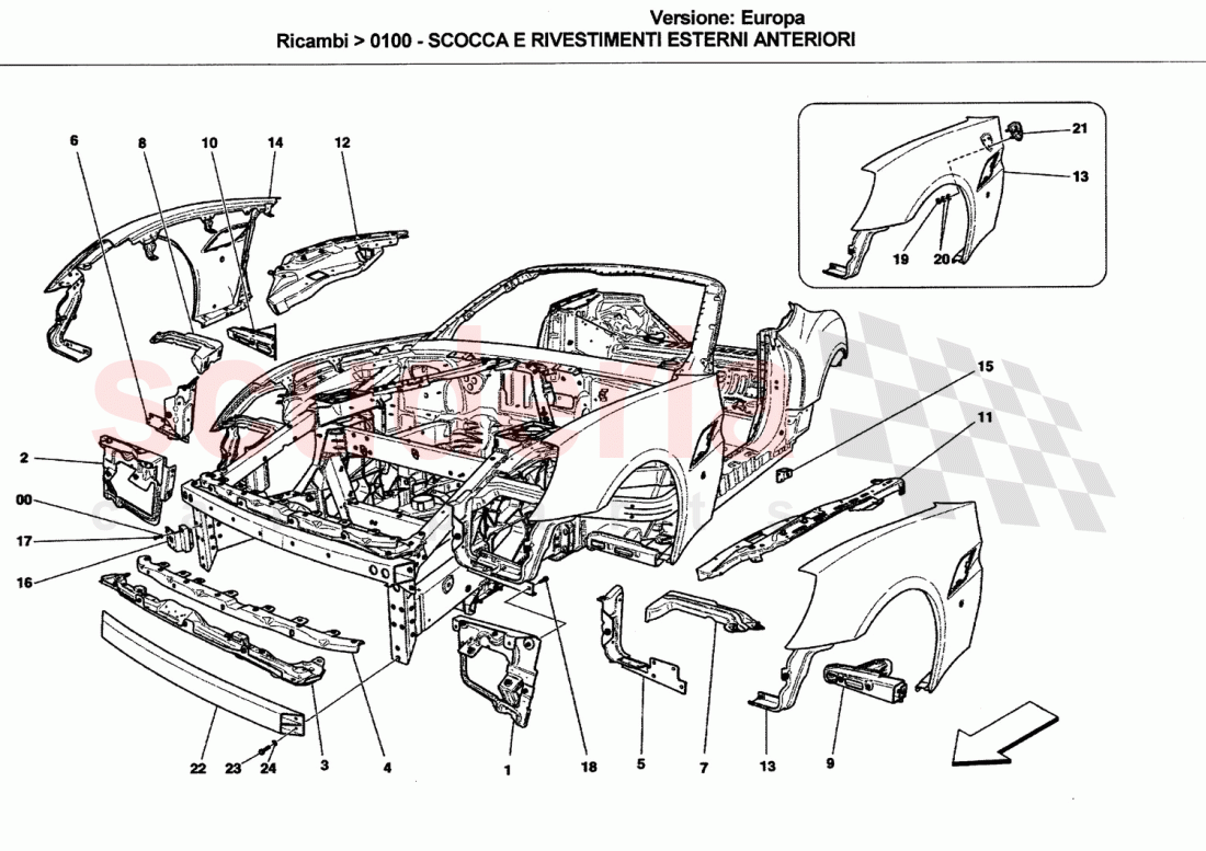 BODYWORK AND FRONT OUTER TRIM PANELS of Ferrari Ferrari California (2008-2011)