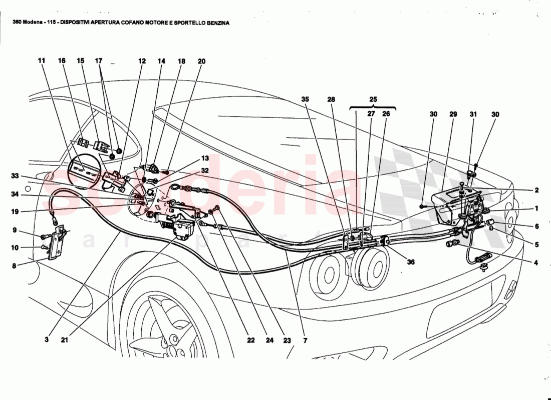 OPENING DEVICES FOR ENGINE BONNET AND GAS DOOR of Ferrari Ferrari 360 Modena