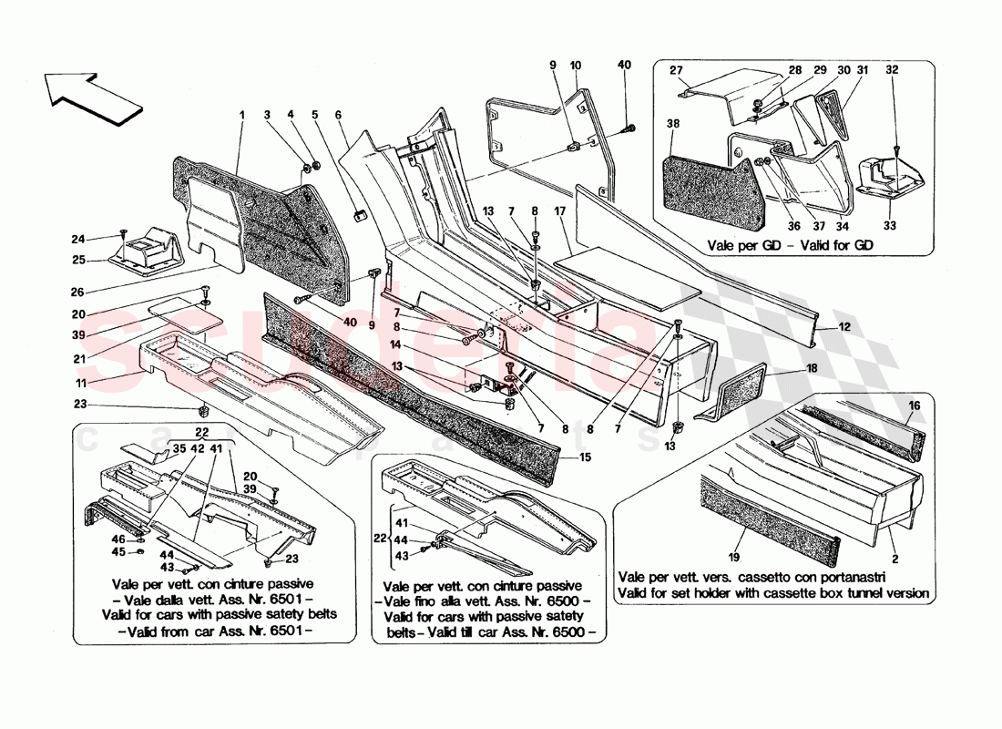 Tunnel - Framework and Trims - Valid for TS of Ferrari Ferrari 348 TB (1993)