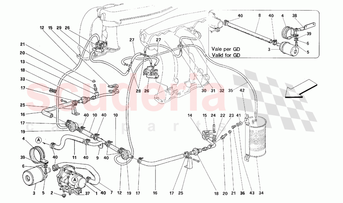 Secondary air pump and lines of Ferrari Ferrari 512 M