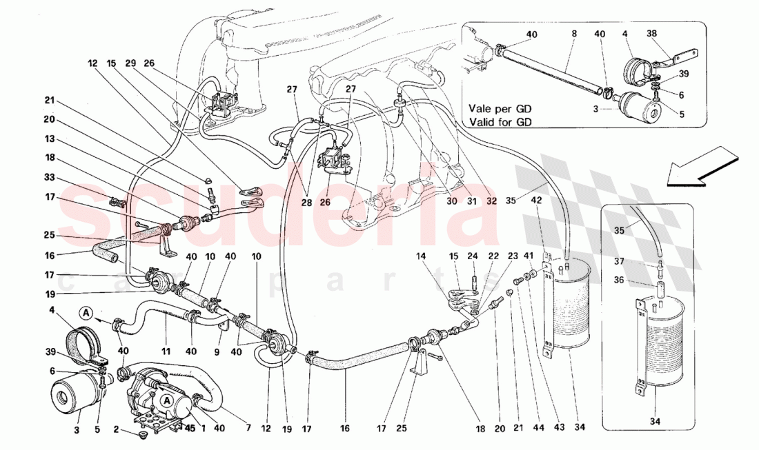 Secondary air pump and lines of Ferrari Ferrari 512 TR