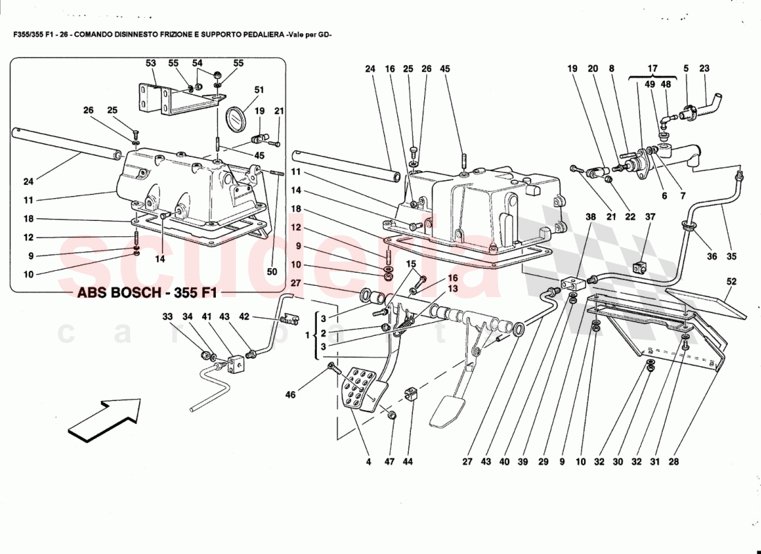CLUTCH RELEASE CONTROL AND PEDAL SUPPORT -Valid for Gd- of Ferrari Ferrari 355 (5.2 Motronic)