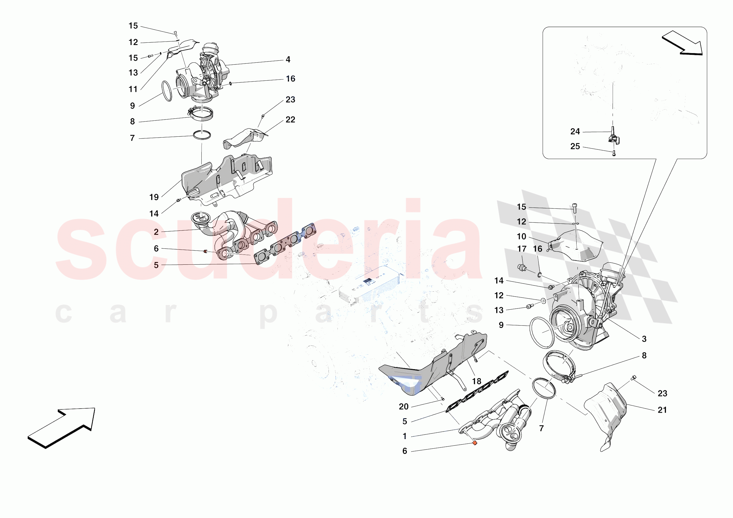 FORCED INDUCTION SYSTEM TURBOCHARGERS AND MOUNTS of Ferrari Ferrari F8 Tributo Europe