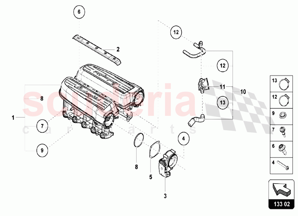 Air Filter System - Intake Manifold of Lamborghini Lamborghini Huracan LP640 Performante Coupe