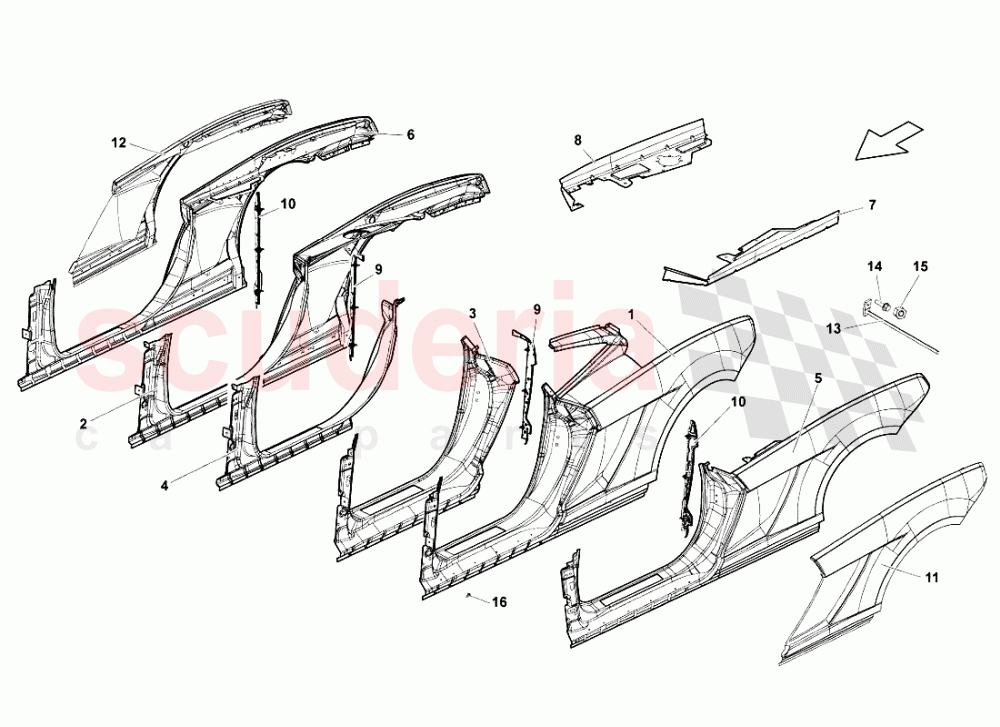 Lateral Frame Attachments of Lamborghini Lamborghini Gallardo LP560 Coupe