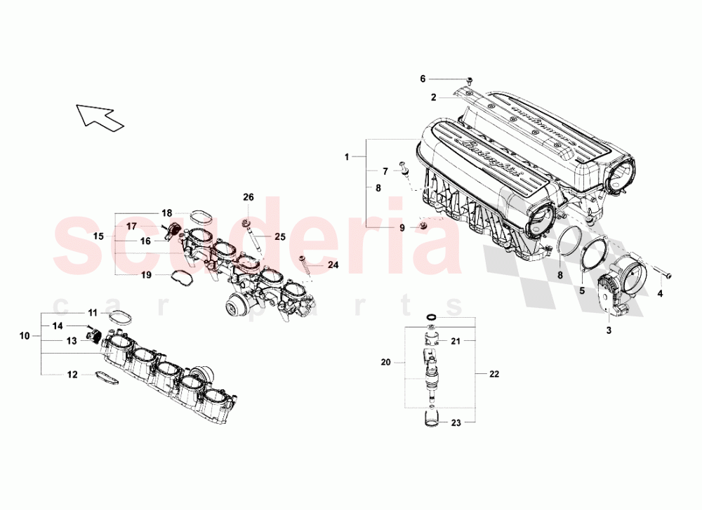 Intake Manifold of Lamborghini Lamborghini Gallardo LP560 Coupe