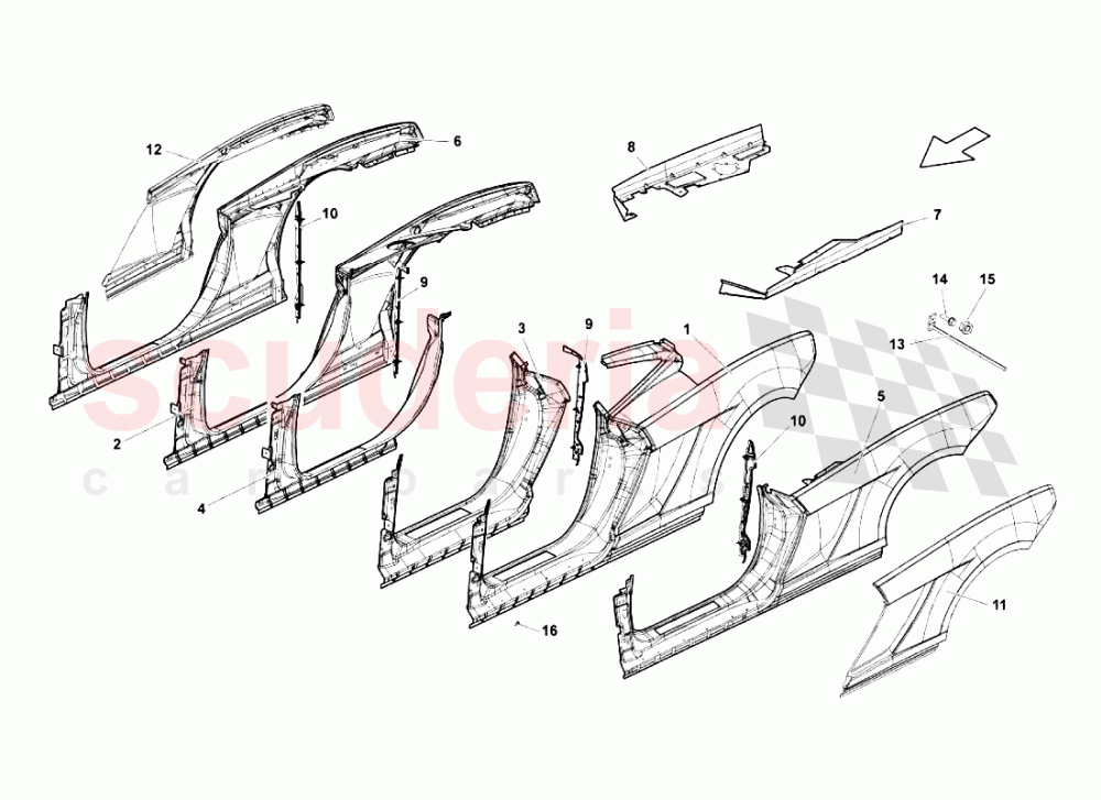 Lateral Frame Attachments of Lamborghini Lamborghini Gallardo Superleggera