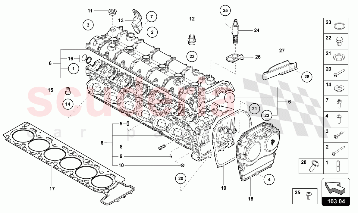 CYLINDER HEAD WITH STUDS AND CENTERING SLEEVES of Lamborghini Lamborghini Aventador LP780 Ultimae Roadster