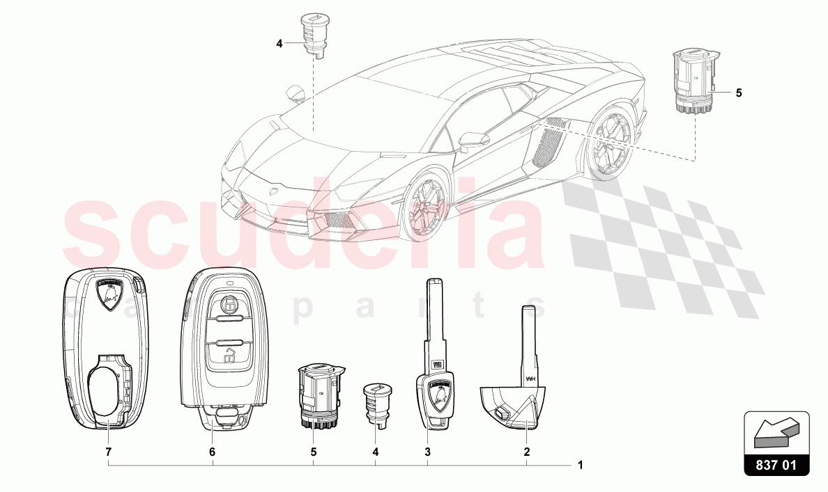 LOCK CYLINDER WITH KEYS of Lamborghini Lamborghini Aventador LP780 Ultimae Roadster