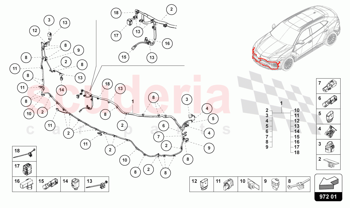 WIRING SET FOR BUMPER FRONT of Lamborghini Lamborghini Urus Performante