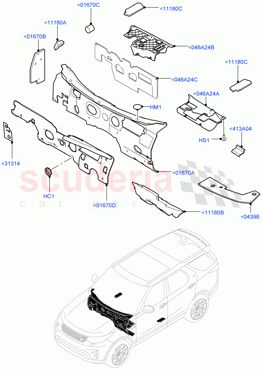 Insulators - Front(Passenger Compartment, Nitra Plant Build)((V)FROMK2000001) of Land Rover Land Rover Discovery 5 (2017+) [3.0 Diesel 24V DOHC TC]