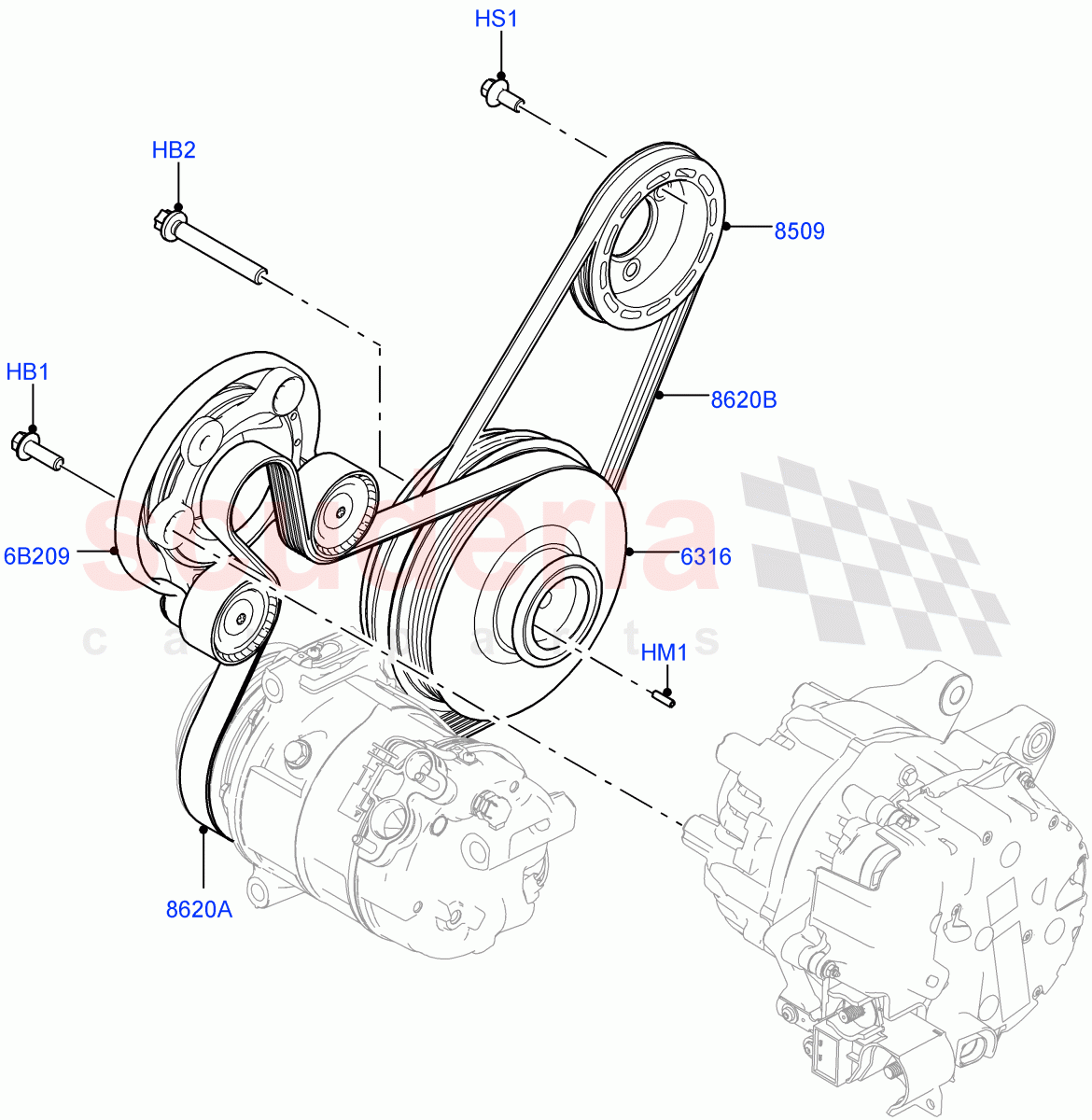 Pulleys And Drive Belts(1.5L AJ20P3 Petrol High,8 Speed Automatic Trans 8G30,Changsu (China)) of Land Rover Land Rover Range Rover Evoque (2019+) [1.5 I3 Turbo Petrol AJ20P3]
