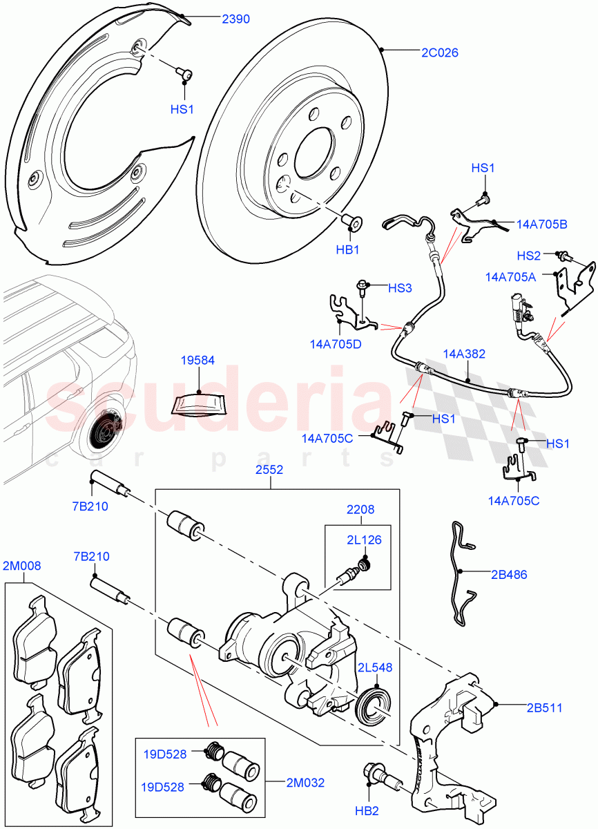Rear Brake Discs And Calipers(Halewood (UK),Front Disc And Caliper Size 17,Disc And Caliper Size-Frt 18/RR 16,Disc Brake Size Frt 17/RR 16)((V)FROMLH000001) of Land Rover Land Rover Discovery Sport (2015+) [1.5 I3 Turbo Petrol AJ20P3]