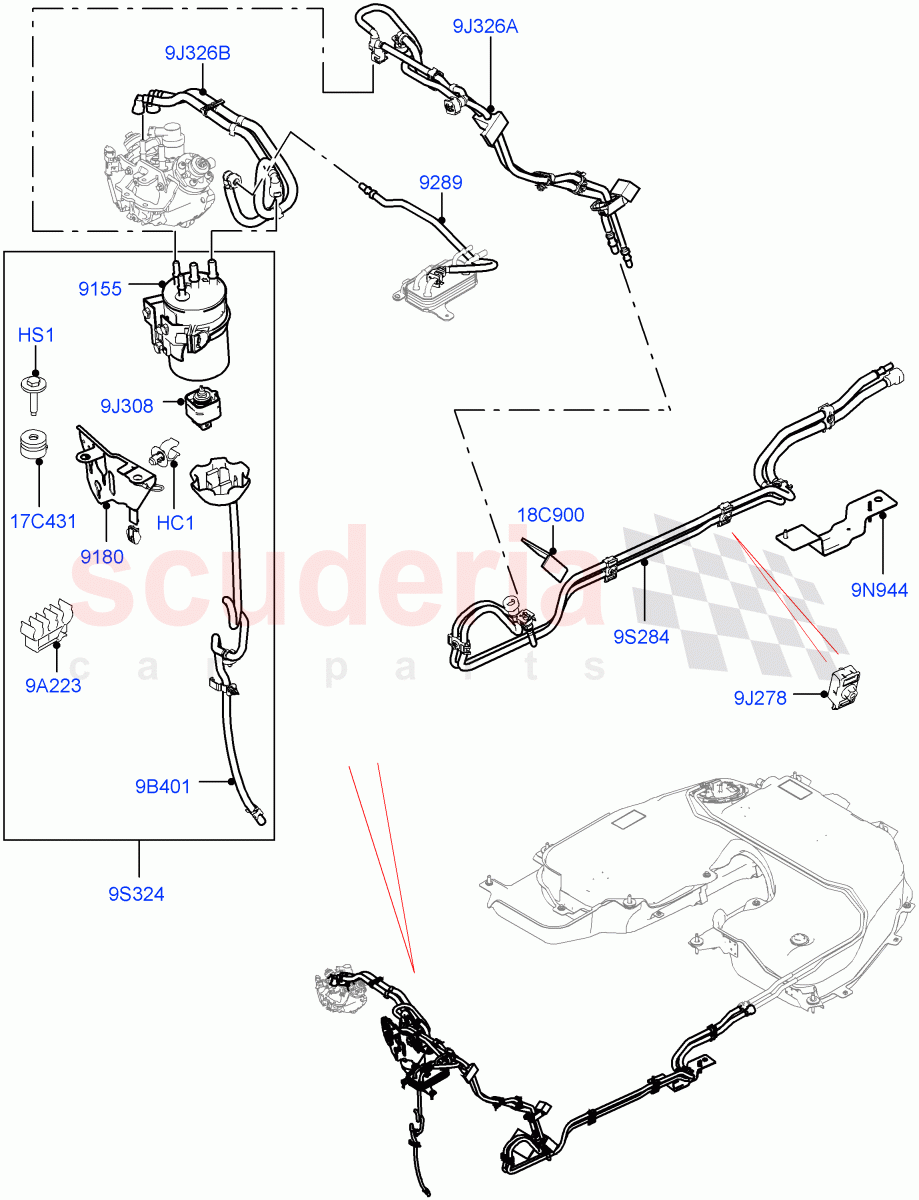 Fuel Lines(Front, Nitra Plant Build)(3.0 V6 D Low MT ROW,3.0 V6 D Gen2 Mono Turbo,3.0 V6 D Gen2 Twin Turbo)((V)FROMK2000001) of Land Rover Land Rover Discovery 5 (2017+) [3.0 Diesel 24V DOHC TC]