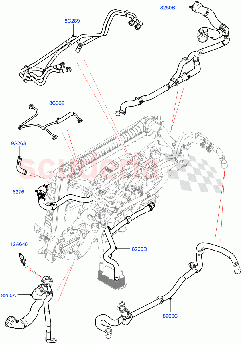 Cooling System Pipes And Hoses(3.0L DOHC GDI SC V6 PETROL,Less Auxiliary Coolant Pumps,Less Engine Cooling System,Less Active Tranmission Warming) of Land Rover Land Rover Range Rover Velar (2017+) [3.0 DOHC GDI SC V6 Petrol]