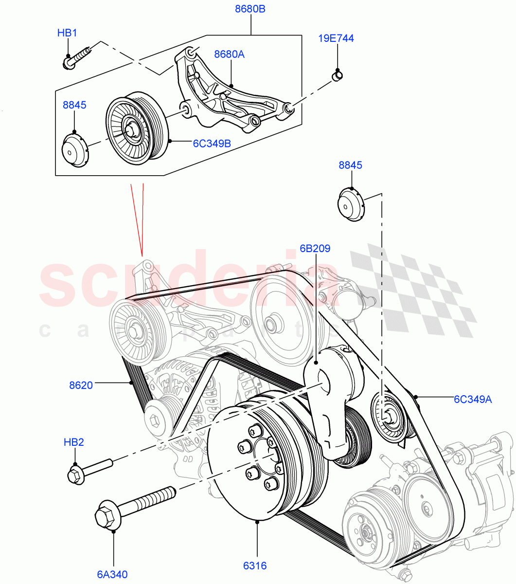 Pulleys And Drive Belts(Primary Drive)(5.0 Petrol AJ133 DOHC CDA,With ACE Suspension,5.0L P AJ133 DOHC CDA S/C Enhanced)((V)FROMJA000001,(V)TOJA999999) of Land Rover Land Rover Range Rover (2012-2021) [5.0 OHC SGDI SC V8 Petrol]
