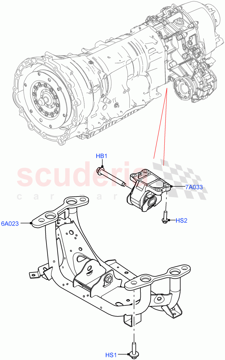 Transmission Mounting(Nitra Plant Build)(3.0L AJ20P6 Petrol High)((V)FROMM2000001) of Land Rover Land Rover Discovery 5 (2017+) [3.0 Diesel 24V DOHC TC]