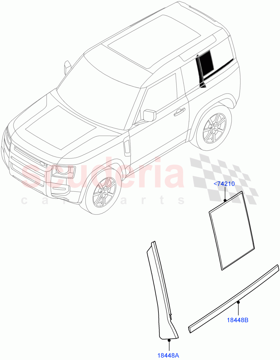 Rear Doors, Hinges & Weatherstrips(Rear Finisher)(Short Wheelbase) of Land Rover Land Rover Defender (2020+) [3.0 I6 Turbo Petrol AJ20P6]
