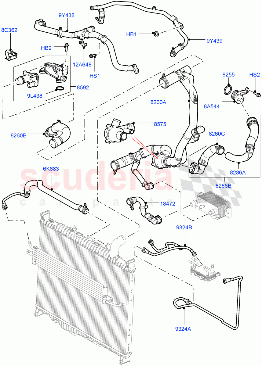 Cooling System Pipes And Hoses(3.0L 24V DOHC V6 TC Diesel)((V)FROMAA000001) of Land Rover Land Rover Range Rover Sport (2010-2013) [3.0 Diesel 24V DOHC TC]